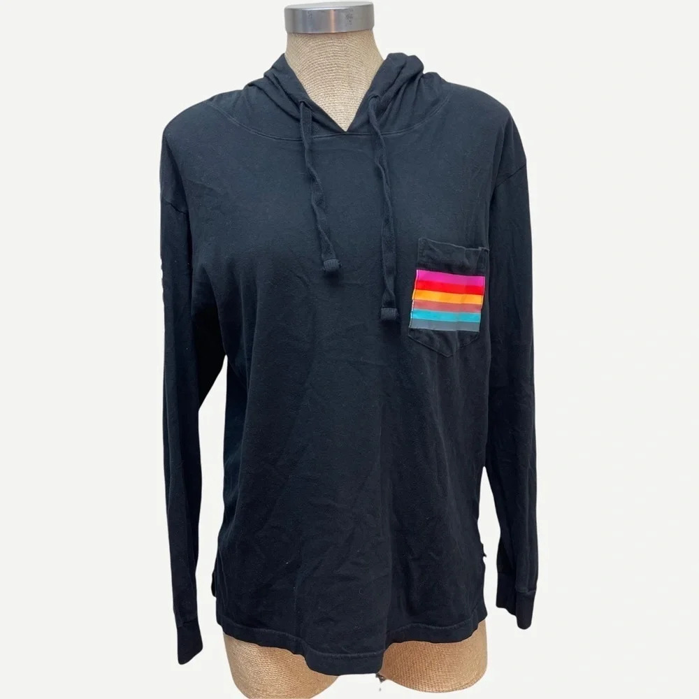 5/$20 Victoria's Secret PINK Black Hooded T-Shirt xs‎